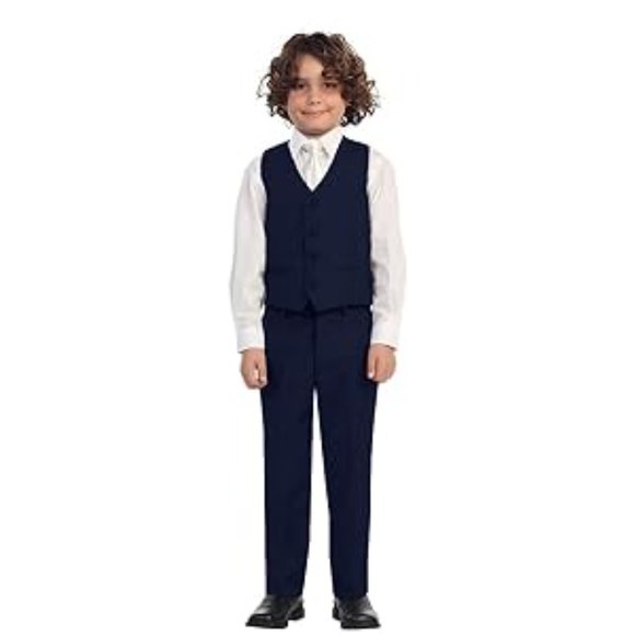 Kids Boys 2 Piece Vest and Pants Formal Set- Navy - Picture 3 of 4